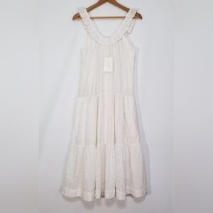 NWT THE GREAT Magnolia White Cotton Eyelet Ruffle Midi Dress Size 2 (US 8-10/ M)
